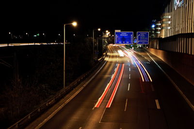 Light trails on road at night