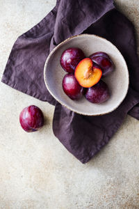 High angle view of fruits in bowl