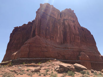 Scenic view of rock formation against clear sky