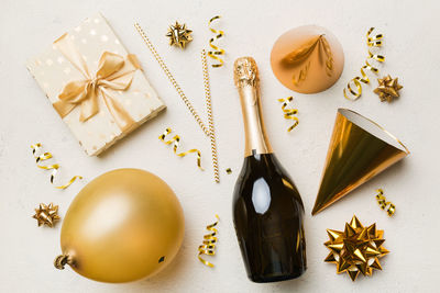 High angle view of christmas decorations on table