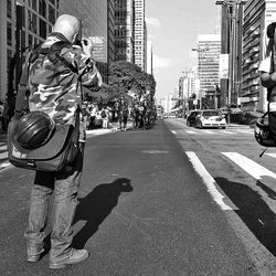 People walking on city street