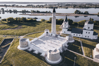 High angle view of buildings in city