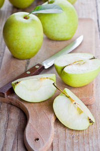 High angle view of apples on table