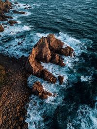 High angle view of rocks on beach