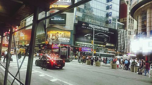 View of illuminated city street