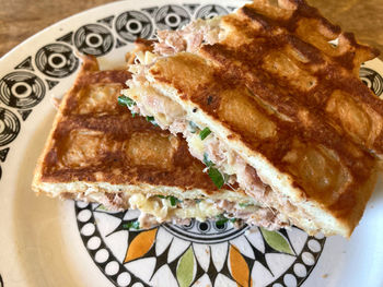 High angle view of breakfast served in plate