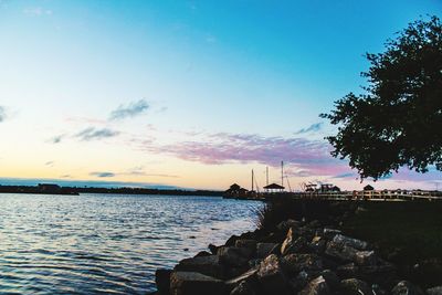 Scenic view of sea against sky during sunset