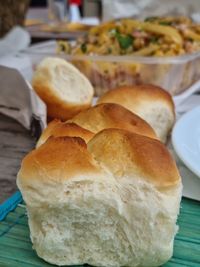 Close-up of bread in plate on table