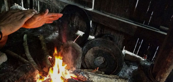 Close-up of firewood burning in fire