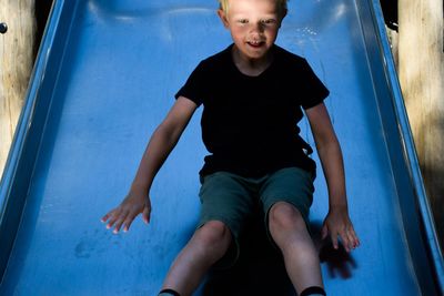 High angle view of boy