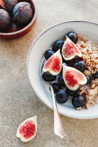 High angle view of breakfast in bowl on table