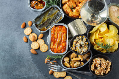 High angle view of food on table