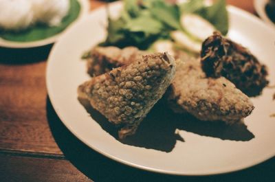 High angle view of food in plate on table