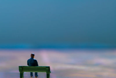 Bird sitting in a sea against sky