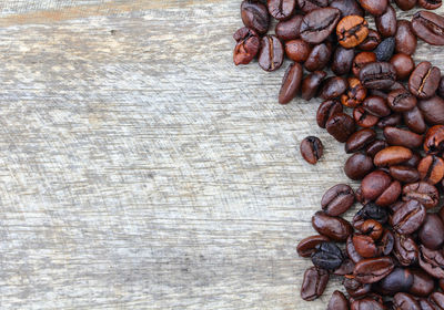 High angle view of coffee beans on table