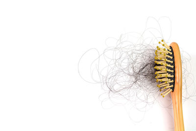 Close-up of yellow wire against white background