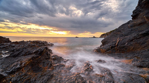 Scenic view of sea during sunset