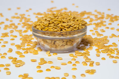 High angle view of food in glass container on table