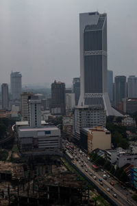 High angle view of buildings in city