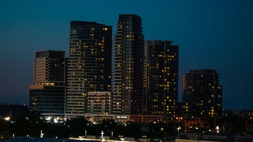 Illuminated buildings at night