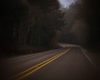 Road passing through forest at night