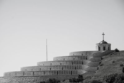 Low angle view of tower against clear sky