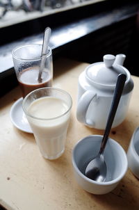 Close-up of coffee cup on table