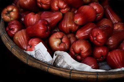 High angle view of tomatoes in basket