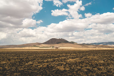 Scenic view of landscape against cloudy sky