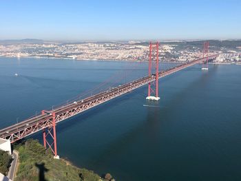 High angle view of suspension bridge over sea