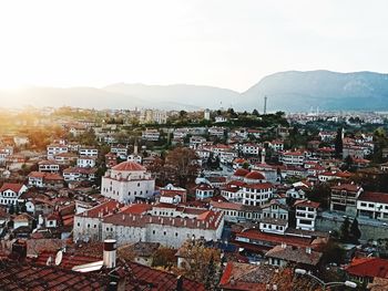 High angle view of townscape against sky