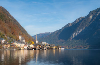 Autumn view of hallstatt village, hallstatt, austria