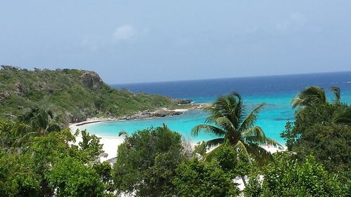 Scenic view of sea against clear sky