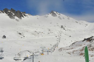 Scenic view of snowcapped mountains against sky