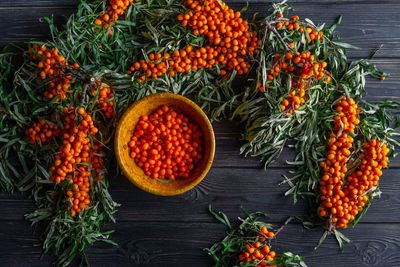 High angle view of orange fruits