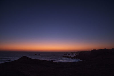 Scenic view of sea against clear sky during sunset