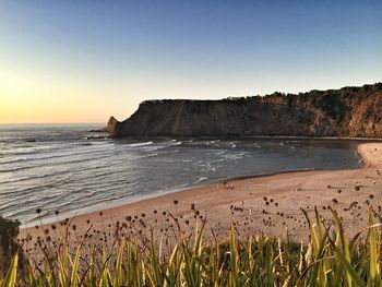 Scenic view of sea against clear sky