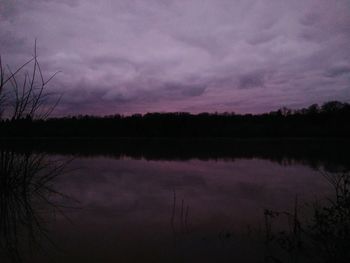 Scenic view of lake against sky at sunset