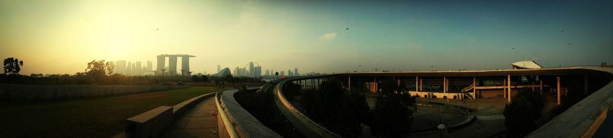 View of buildings at sunset