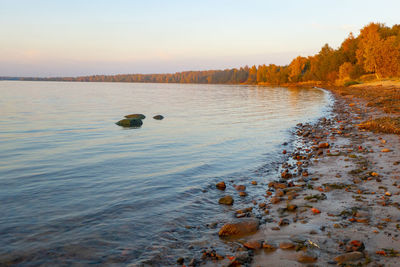 Scenic view of lake against clear sky