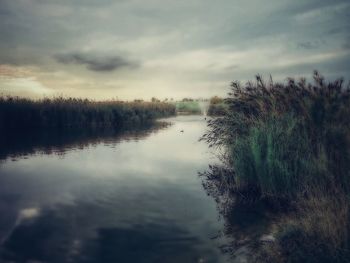 Scenic view of lake against sky