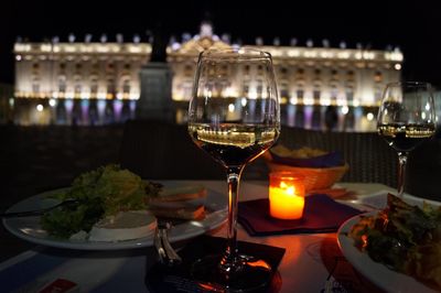 Wine glass on table