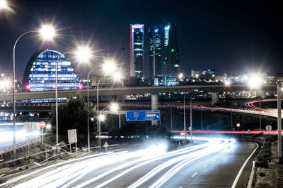 Light trails on road at night