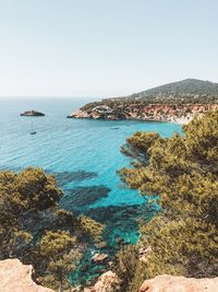 Scenic view of sea against clear sky