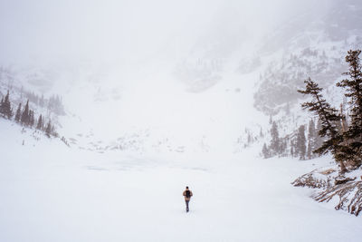 Man on snow covered land
