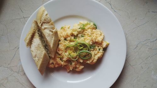 High angle view of breakfast served in plate