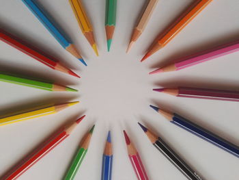 Directly above shot of multi colored pencils