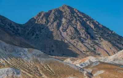 Scenic view of mountains against clear blue sky