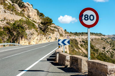 Road sign against sky