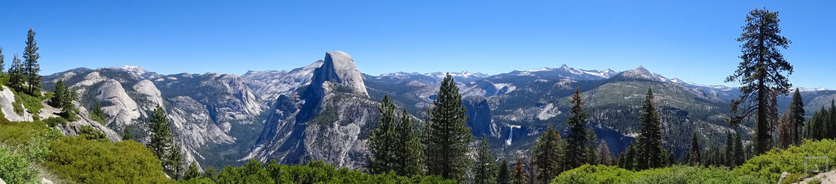 Panoramic view of landscape against clear blue sky